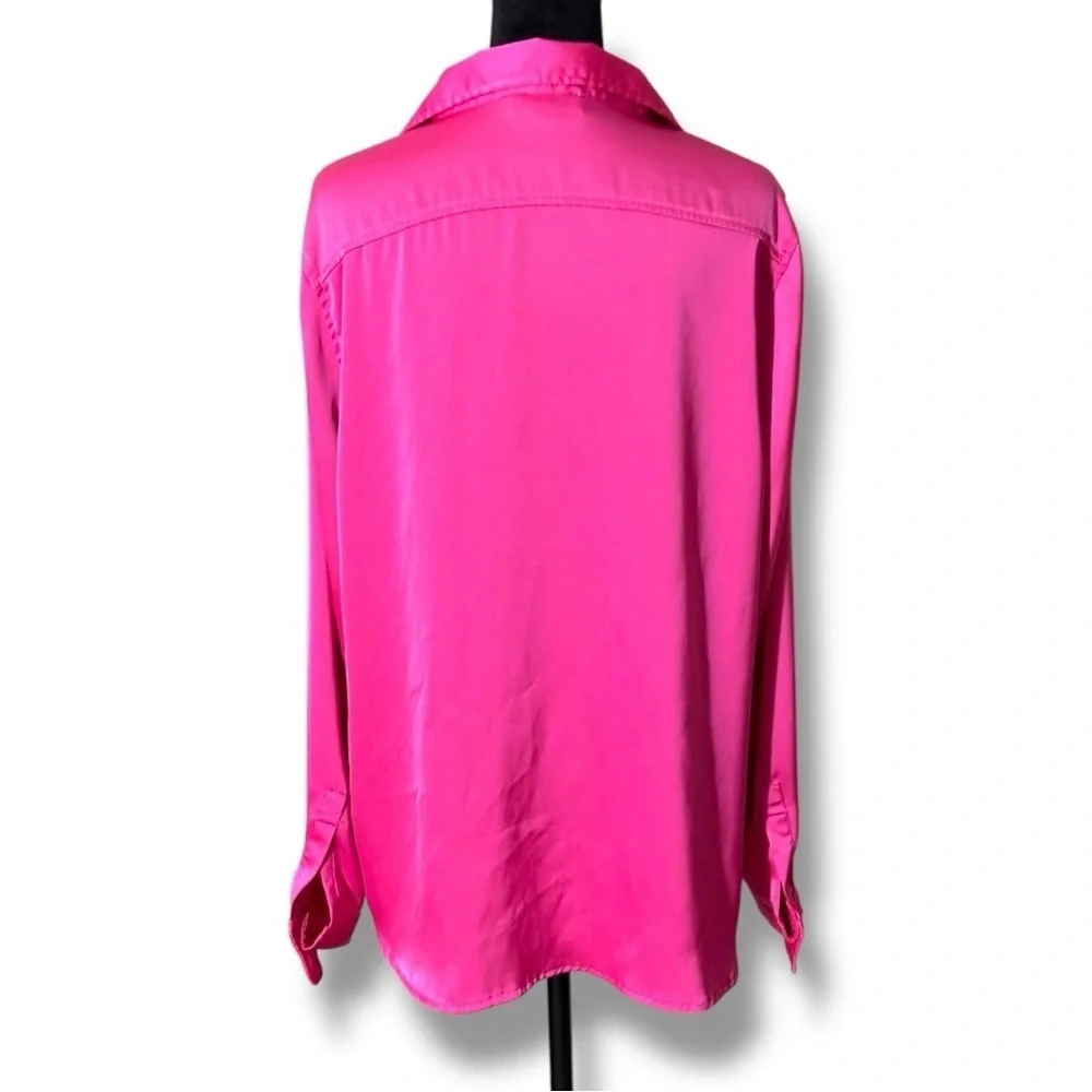 Blue Blossom Bright Pink Relaxed Button Down Shirt Long Cuffed Sleeve and Collar - Picture 6 of 14